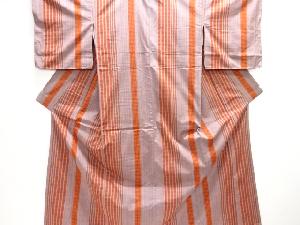 未使用品　縞に幾何学模様織出し手織り紬着物